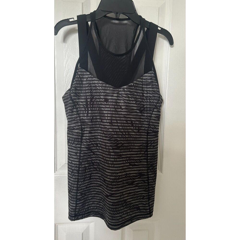 Lululemon Running In The City Tank Stripe Play Slate Black Womens Size 8